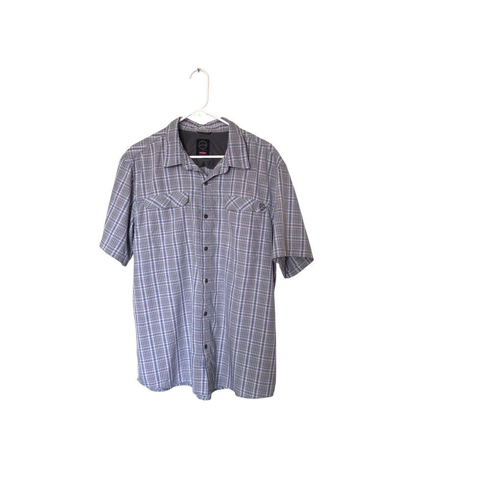 Wrangler ATG Men XL Regular Fit Blue Plaid Short Sleeve Button Down Shirt Hiking